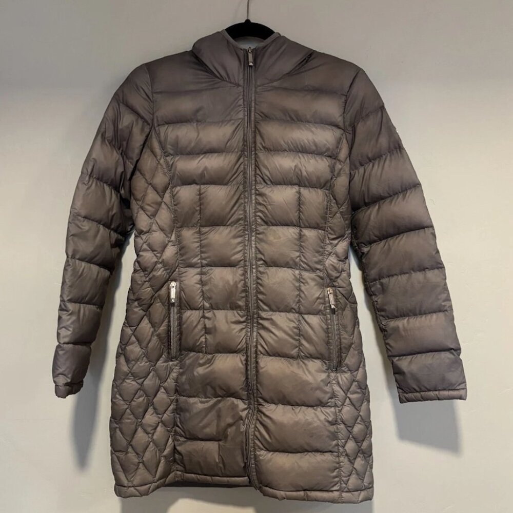 Micheal Kors Womens Grey Puffer Bomber Jacket Size Small Down Filled